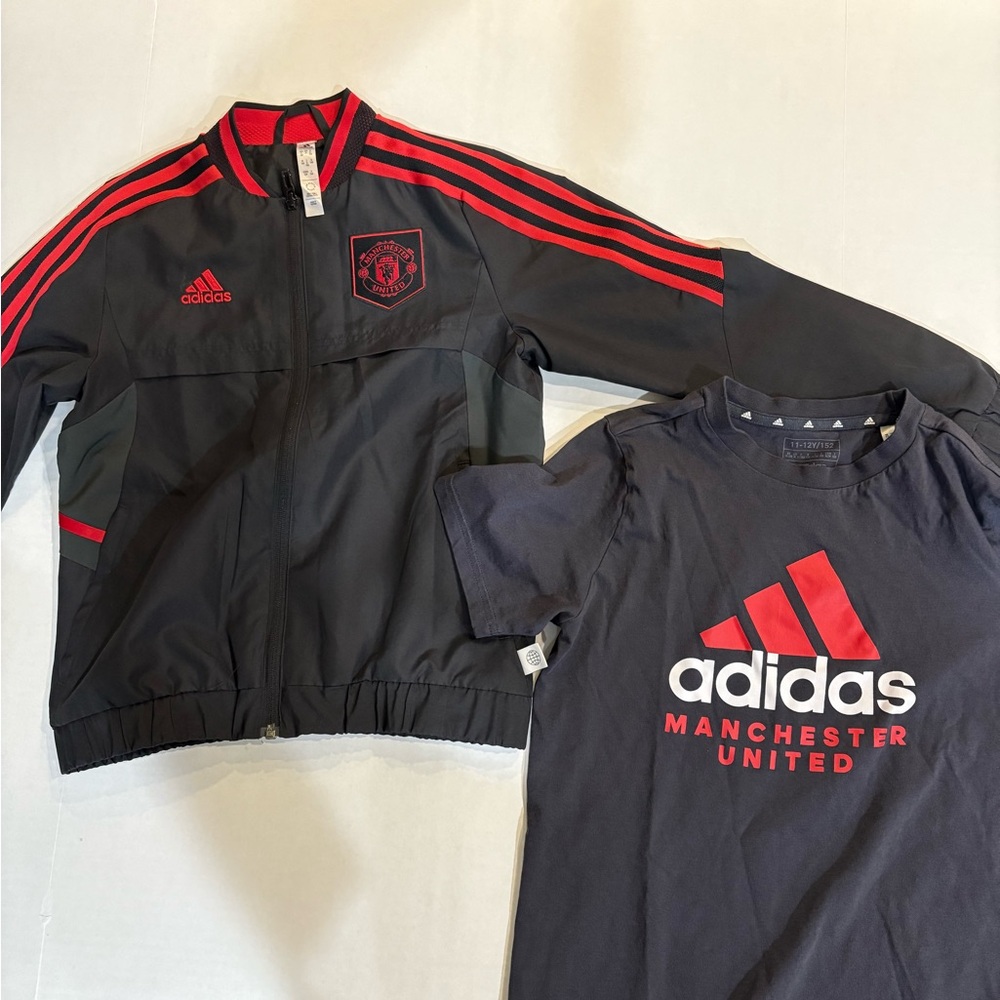 Boys Manchester United Adidas Soccer Jacket & T-Shirt Youth 10–12